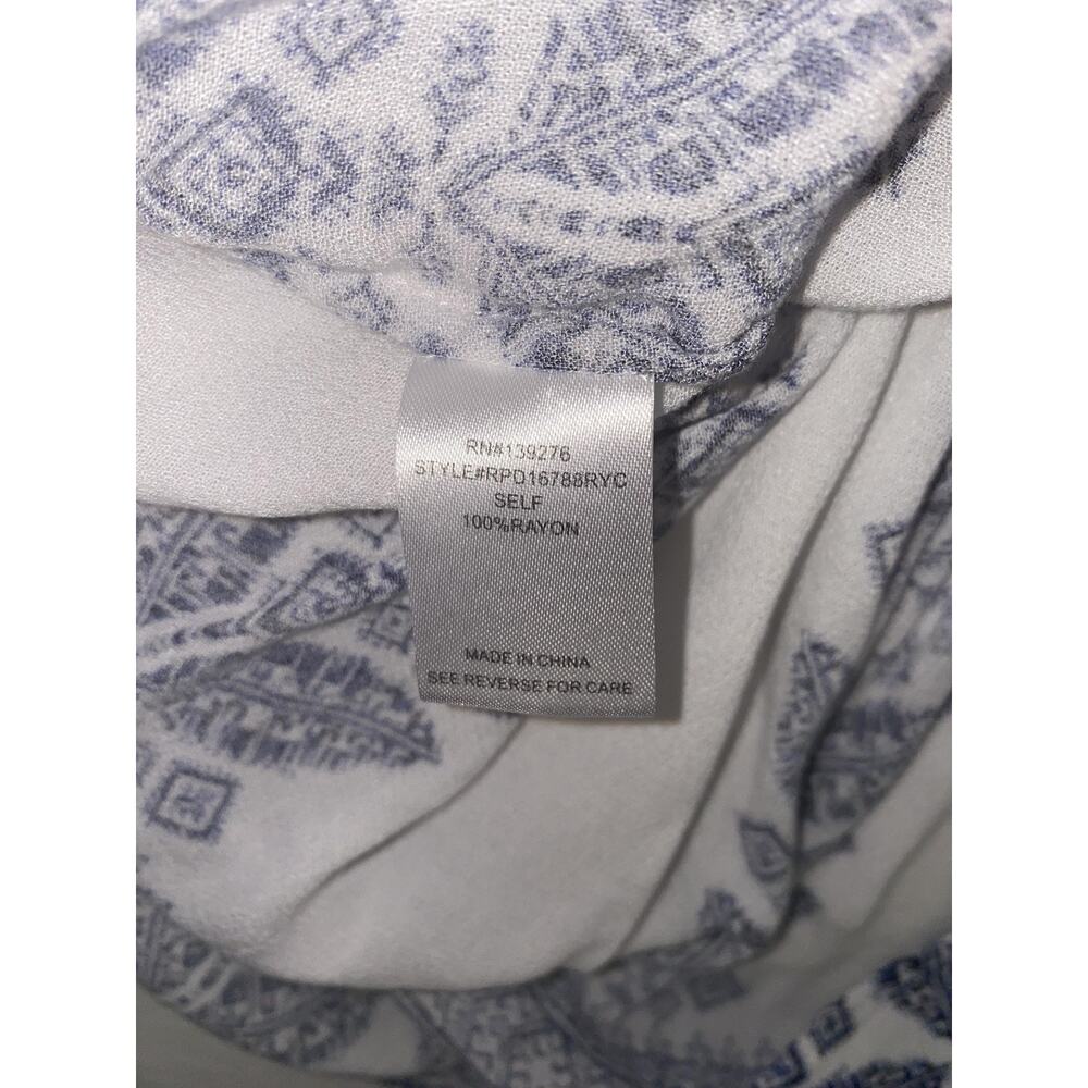 Daniel Rainn Blouse Womens Large White Blue Floral 3/4 Sleeve Tunic Top Boho - Picture 4 of 6